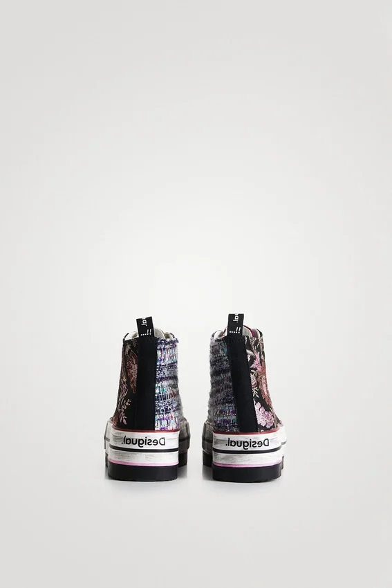 Asian Patchwork High-Top Platform Sneakers Asian Patchwork High-Top Platform Sneakers