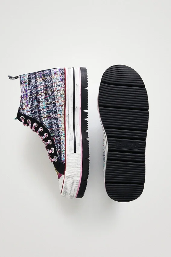 Asian Patchwork High-Top Platform Sneakers Asian Patchwork High-Top Platform Sneakers