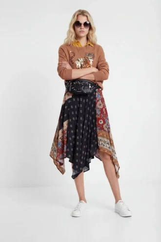 Asymmetric Flared Patch Skirt