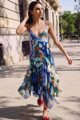 Asymmetric Printed Dress