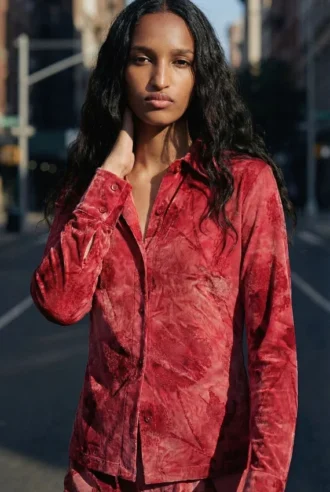 Buttoned Flocked T-Shirt