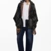 Checkered Poncho with Padded Hood