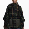Checkered Poncho with Padded Hood