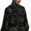 Checkered Poncho with Padded Hood