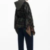 Checkered Poncho with Padded Hood