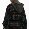 Checkered Poncho with Padded Hood