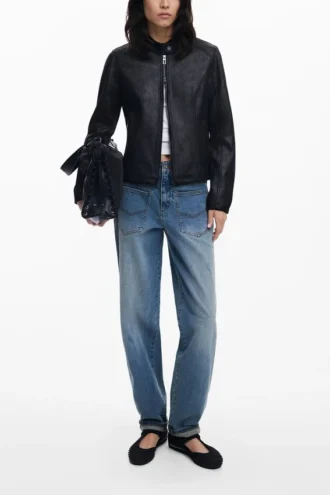 Combined Faux Leather Jacket