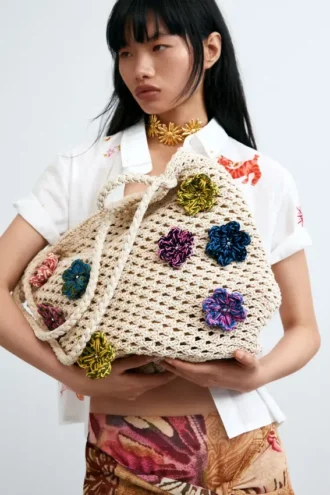 Crochet Bag with Flowers