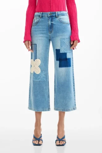 Crochet Patch Denim Trousers