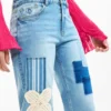 Crochet Patch Denim Trousers