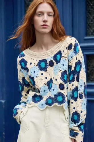Crochet Sweater with Flowers