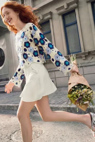 Crochet Sweater with Flowers
