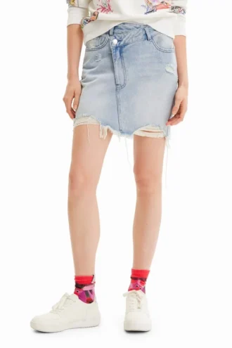 Denim Criss-Cross Waist Mini Skirt