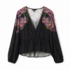 Digital Floral Wrap Blouse