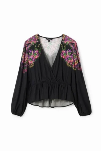 Digital Floral Wrap Blouse