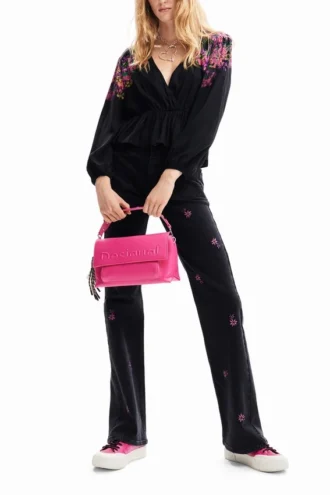 Digital Floral Wrap Blouse