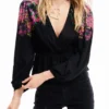 Digital Floral Wrap Blouse