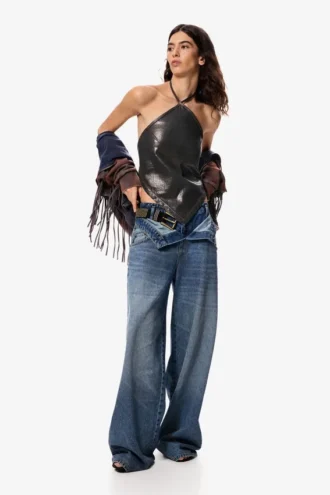 Double Waistband Denim Trousers Masha Popova
