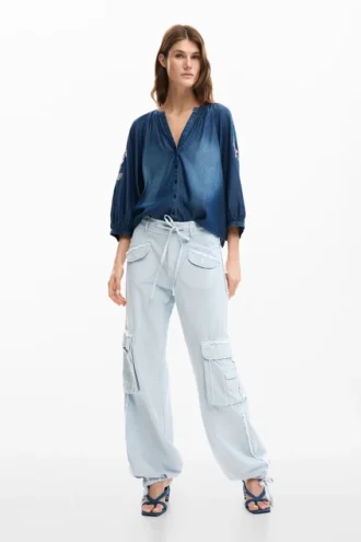 Embroidered Balloon Blouse