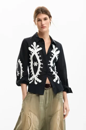 Embroidered Balloon Sleeve Shirt