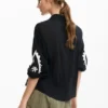 Embroidered Balloon Sleeve Shirt