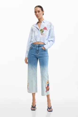 Embroidered Culotte Jeans
