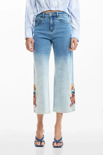 Embroidered Culotte Jeans