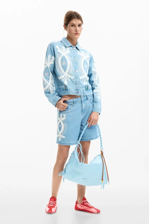 Embroidered Denim Bermuda Embroidered Denim Bermuda