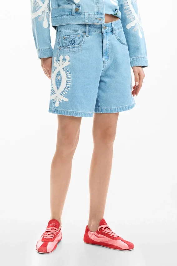 Embroidered Denim Bermuda Embroidered Denim Bermuda