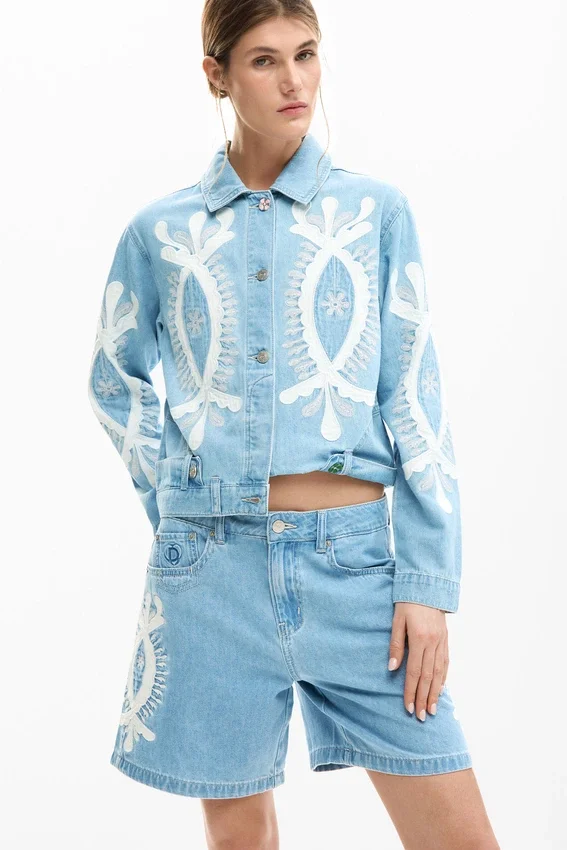 Embroidered Denim Bermuda Embroidered Denim Bermuda
