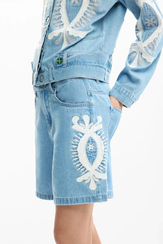 Embroidered Denim Bermuda Embroidered Denim Bermuda