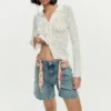 Embroidered Denim Shorts