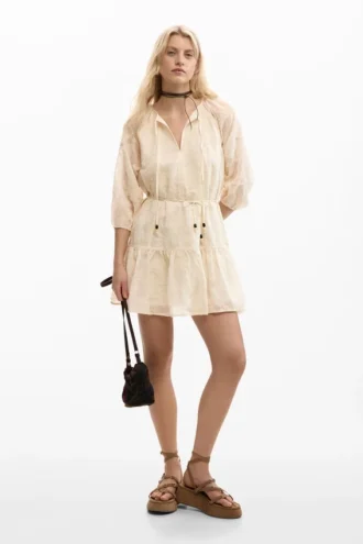 Embroidered Dress with Bow