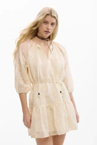 Embroidered Dress with Bow