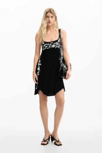 Embroidered Fluid Strap Dress