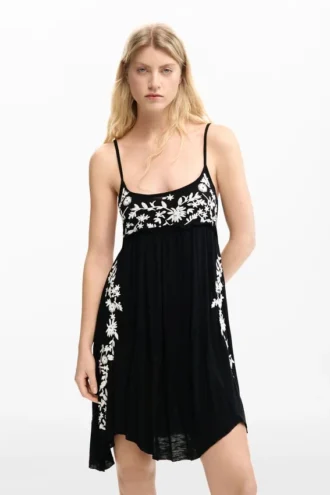 Embroidered Fluid Strap Dress