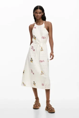 Embroidered Halter Dress
