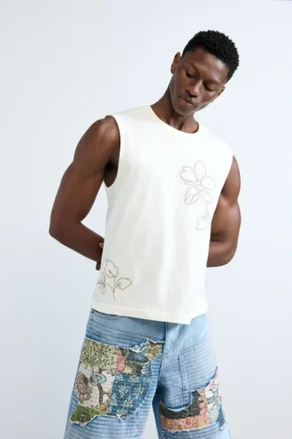 Embroidered Spaghetti Strap Top