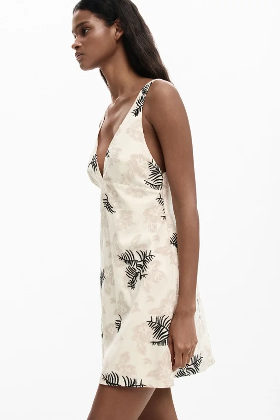 Embroidered Strap Dress with Branches Embroidered Strap Dress with Branches