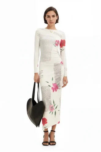 Fitted Text Midi Dress