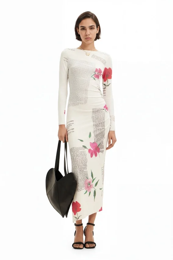 Fitted Text Midi Dress Fitted Text Midi Dress