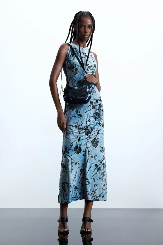 Flocked Midi Dress Flocked Midi Dress