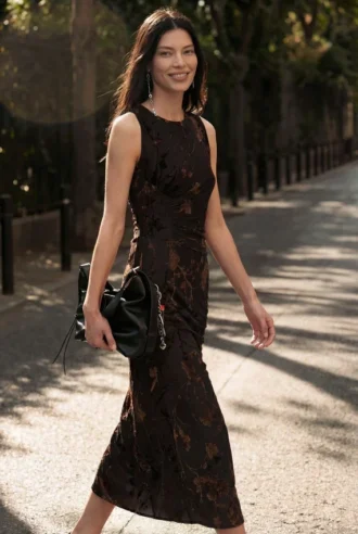 Flocked Midi Dress