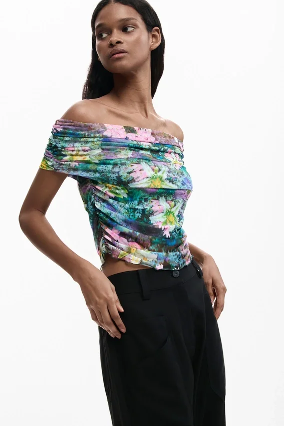 Floral Boat Neck T-Shirt Floral Boat Neck T-Shirt