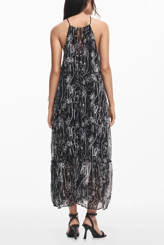 Halter Dress with Floral Illustrations Halter Dress with Floral Illustrations