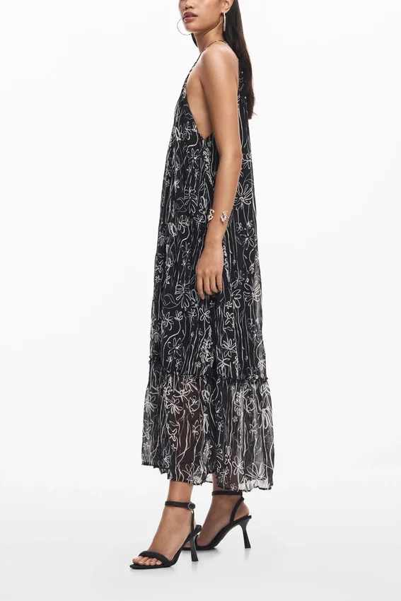 Halter Dress with Floral Illustrations Halter Dress with Floral Illustrations