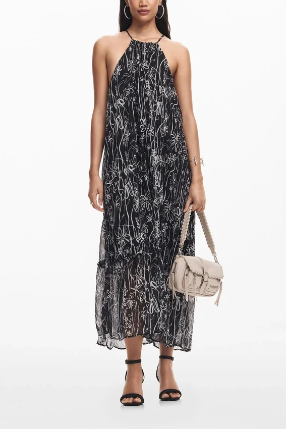 Halter Dress with Floral Illustrations Halter Dress with Floral Illustrations