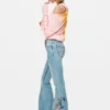 Jeans Trousers with Flower Topstitching