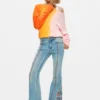 Jeans Trousers with Flower Topstitching