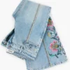 Jeans Trousers with Flower Topstitching